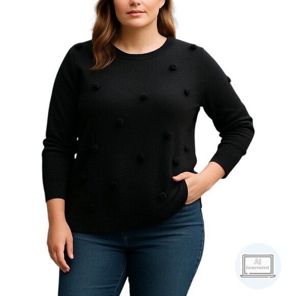 NEW Crown Ivy Curvy Womens Imperial Gardens Sweater Black PomPom Plus Size 1X - Picture 1 of 11